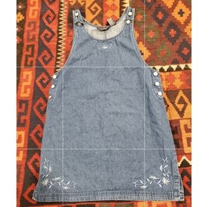 Vintage Route 66 Embroidered Denim Overall Dress
